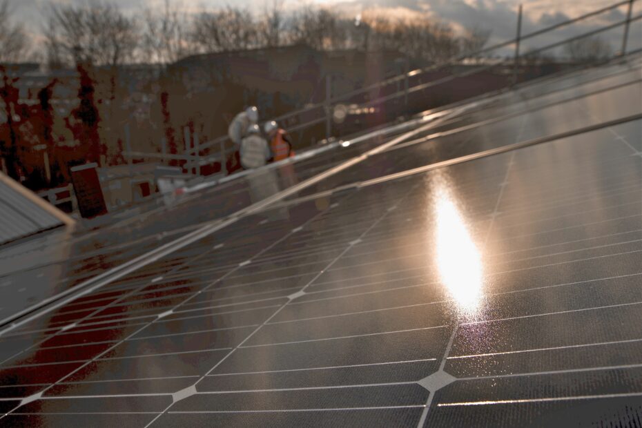 Sunlight on a rooftop solar panel